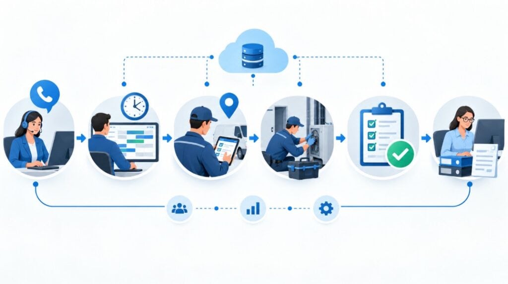 Flujo digital de una intervención de servicio técnico